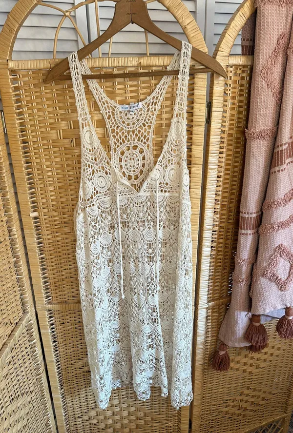 Blue Island Boho Lace Beach Cover Up - Image 2