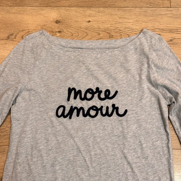 LOFT Ann Taylor 3/4 Sleeve Boat Neck T‎ Shirt More Amour Graphic Size Small Blue - Image 2