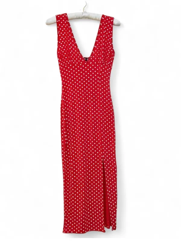 Missguided Women’s Red Sleeveless V-Neck Polka Dot Deep Plunge Slit Maxi Dress 4 - Image 2