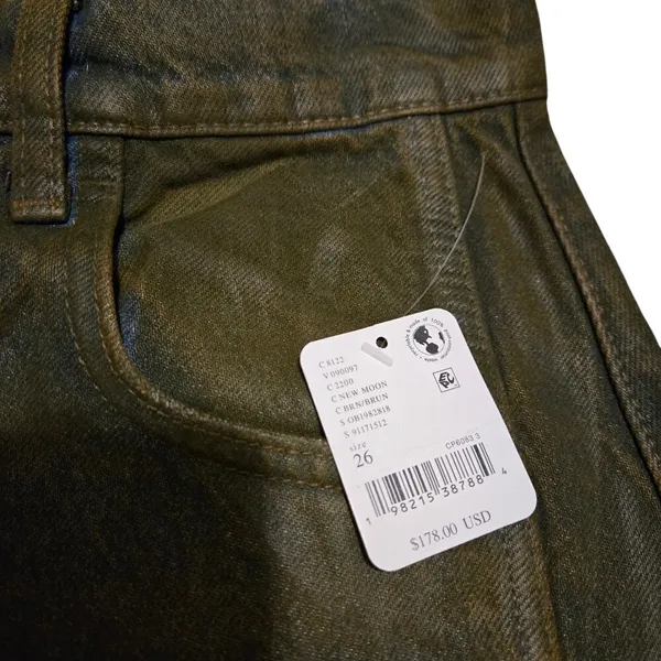 We The Free Free People Good Luck Mid-Rise Barrel Jeans Coated New Moon Brown 26 - Image 4