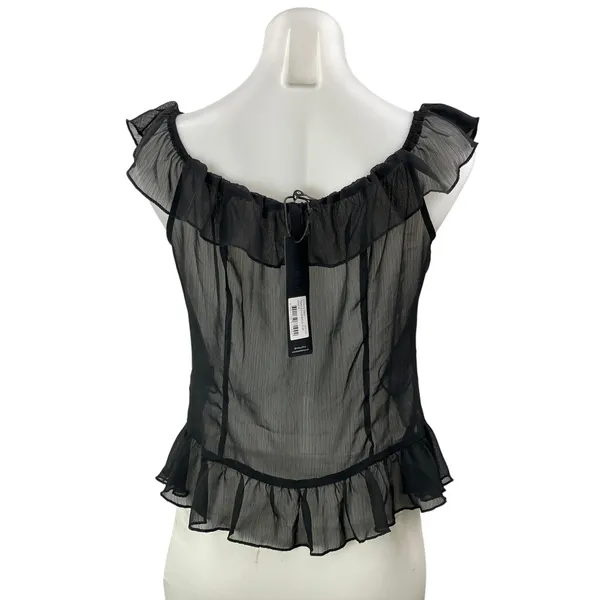 NEW Lioness Timeless Ruffle Black Sheer Mesh Scoop Neck Ruffle Blouse Top Sz L - Image 3