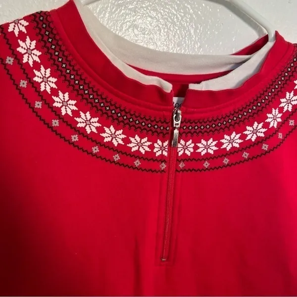 Kim Rogers‎ Women's Size Small Sweatshirt Red Fair Isle Quarter Zip Holiday - Image 3