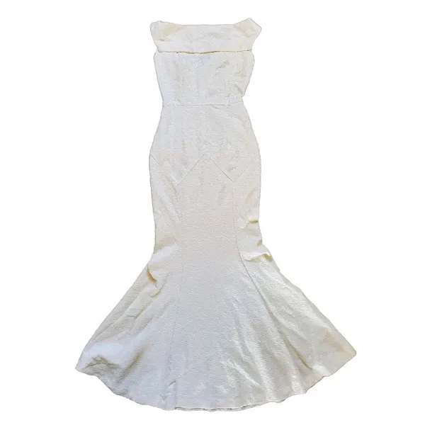Muxxn White Dress Women Size Small Fit Flare Cream White Boat Neck Mermaid Prom - Image 2