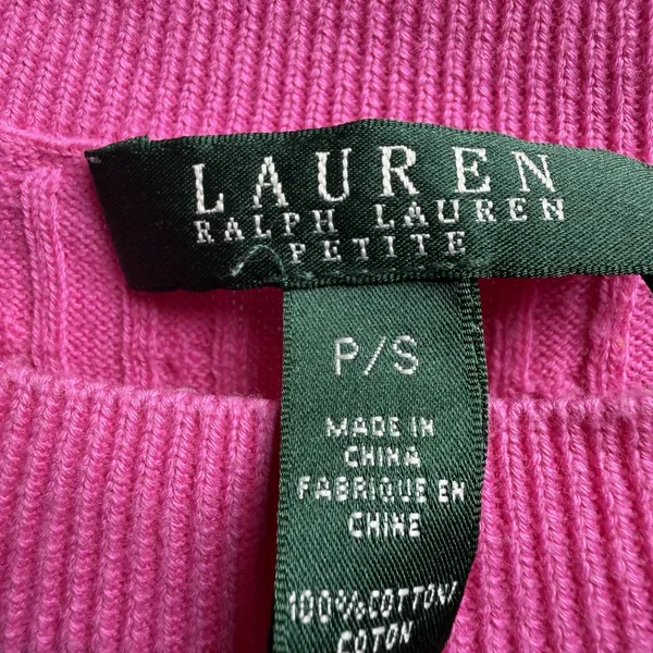 Lauren Ralph Lauren Petite Small Cable Knit Sweater Pink Gold Button Old Money - Image 9