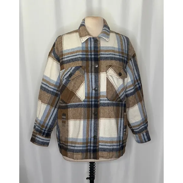 ZARA Wool Alpaca‎ Plaid Shacket Shirt Jacket Pockets Outdoors Preppy Medium - Image 2