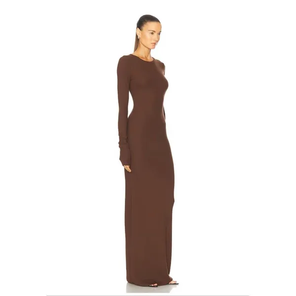 NWOT Eterne Chocolate Brown Long Sleeve Square Neck Ribbed Maxi Dress S - Image 2
