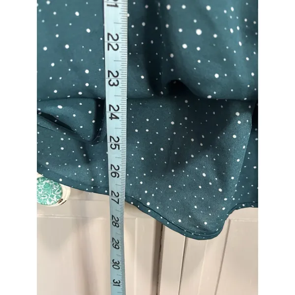 Peace‎ & Pearls Green/Wh Polkadot Chiffon Wrap Front 3/4 Tab Sleeve Blouse Sz M - Image 4
