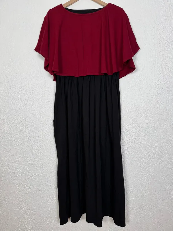 Svaha Maroon & Black Cape Collar Maxi Dress Size Large NWT - Image 2
