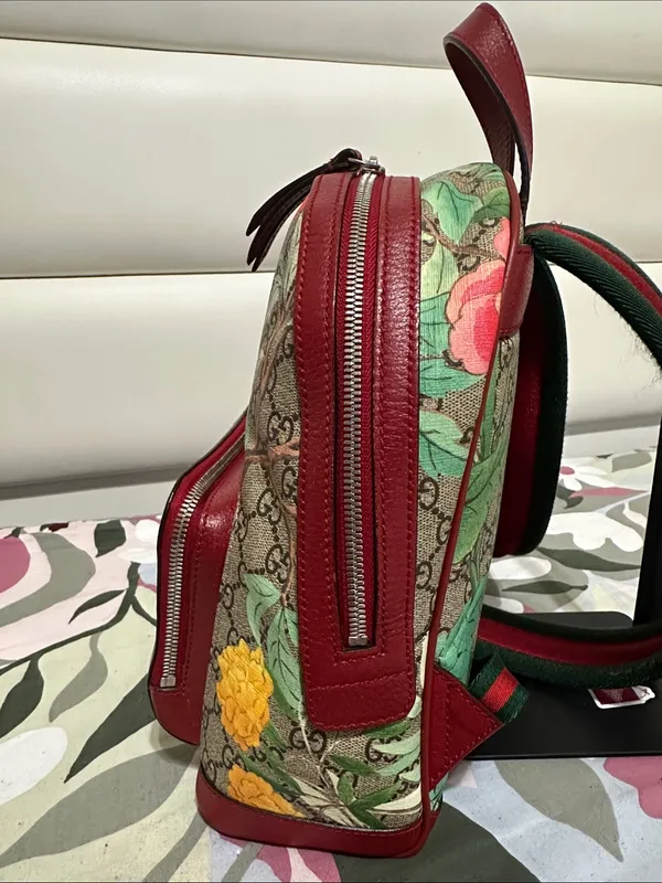 Gucci GG Canvas Backpack with Red Trim and Multicolor Floral Print - Image 6