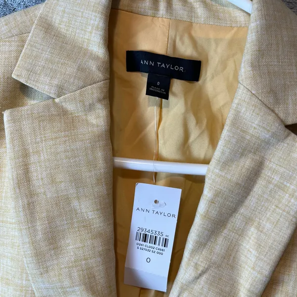 Ann Taylor Crosshatch Long Blazer Size 0 Yellow‎ New Office Work Career - Image 3
