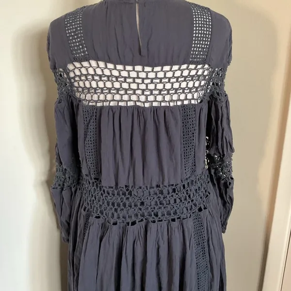 ASOS EDITION Charcoal Gray Crochet Trim Drop Waist Maxi Dress 4 Cotton Boho - Image 9