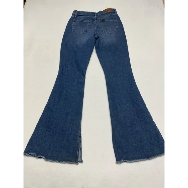Lee Womens Flare Jeans Size 28 Bell Bottom Raw Hem Stretch Y2K Blue 112343951 - Image 2