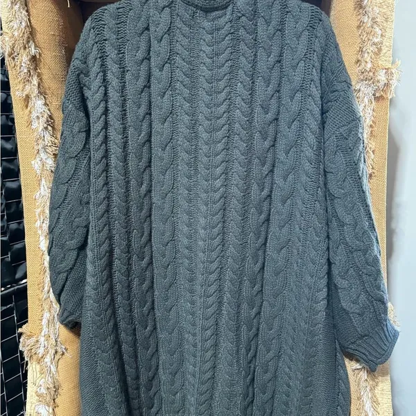 POL Chunky Cable Knit Long Line Slouchy Open Cardigan Sweater Gray S - Image 3