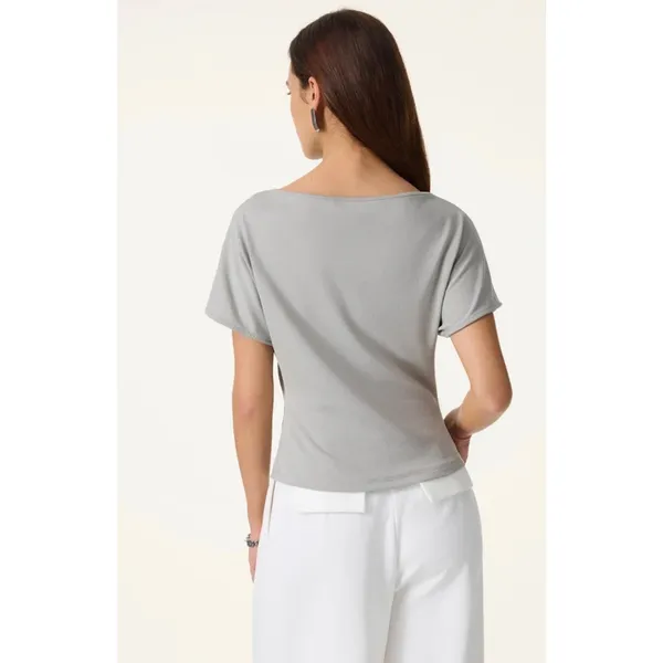 OGL Elevated V-Neck Side Ruched Cap Sleeve Bra Tee Pure White Size S New - Image 4