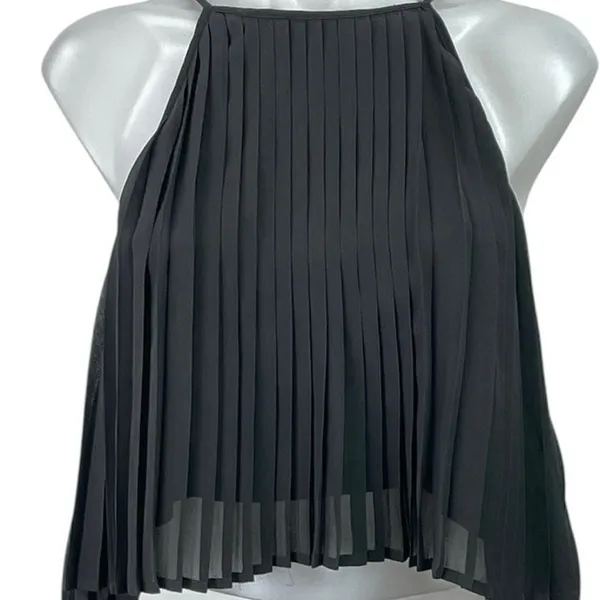 Mia Women's Black Pleated Sleeveless Halter Neck Crop Cami Camisole Tank Top 10 - Image 2