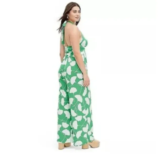 DIANE VON FURSTENBERG X TARGET Floral Halter Jumpsuit Ginkgo Green Large - Image 2