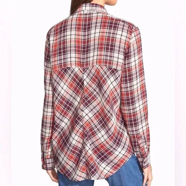 Free People Stitch Detail Plaid Boho Western Snap Shirt in Ash Combo Size Medium - Image 4