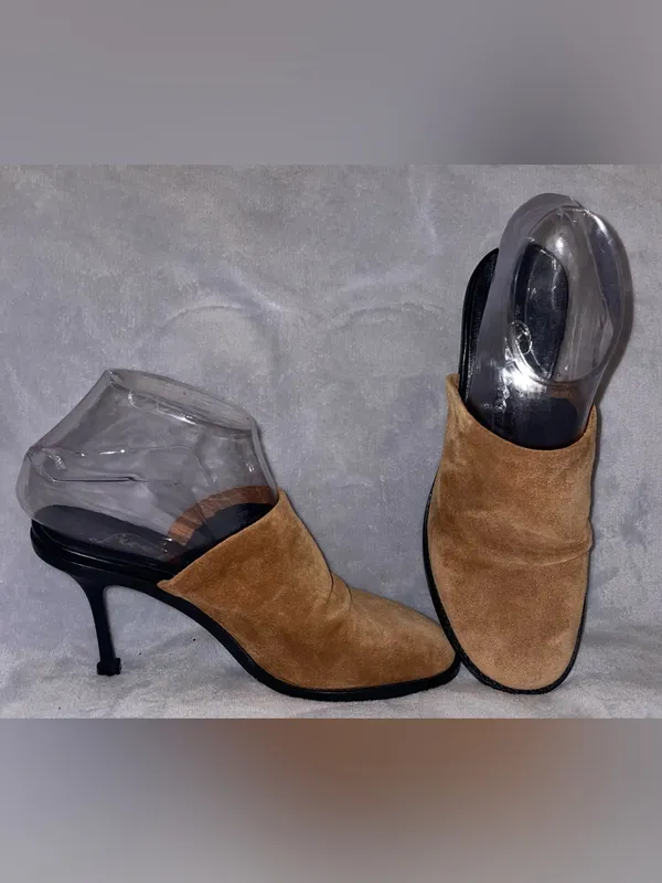 Free People NWT Women Size 36.5 / 6.5 Cognac Brown Suede Leila Heeled Mule Heels - Image 7