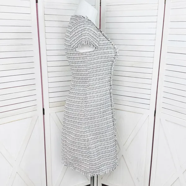 Eliza J Spring Tweed Fringe Hem Fit‎ Flare Dress White Pink Black Size 12 - Image 4