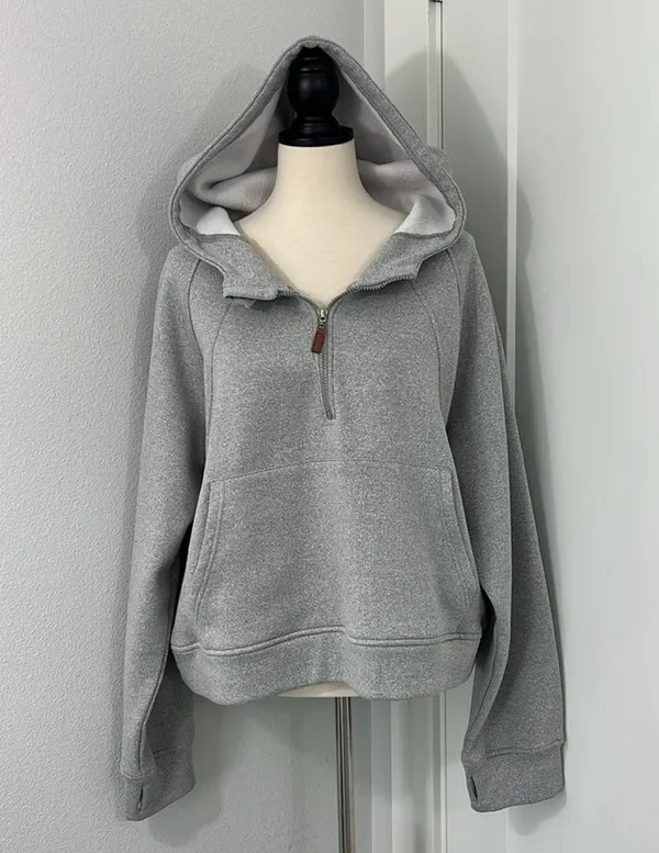 Laslulu 2XL Gray Half-Zip Scuba Hoodie Sweatshirt with Pocket - Image 4