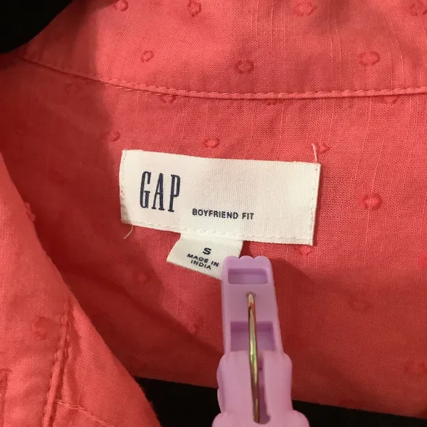 Gap Coral Polka Dot Lightweight Casual School Boyfriend‎ Fit Button Down Shirt S - Image 2