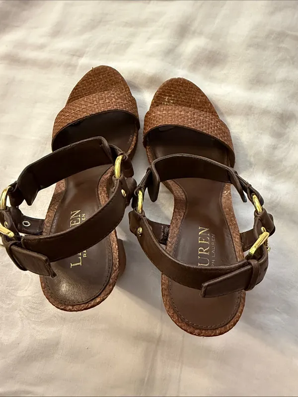 Lauren Ralph Lauren Brown Woven Leather Ankle-Strap Heels - Image 2