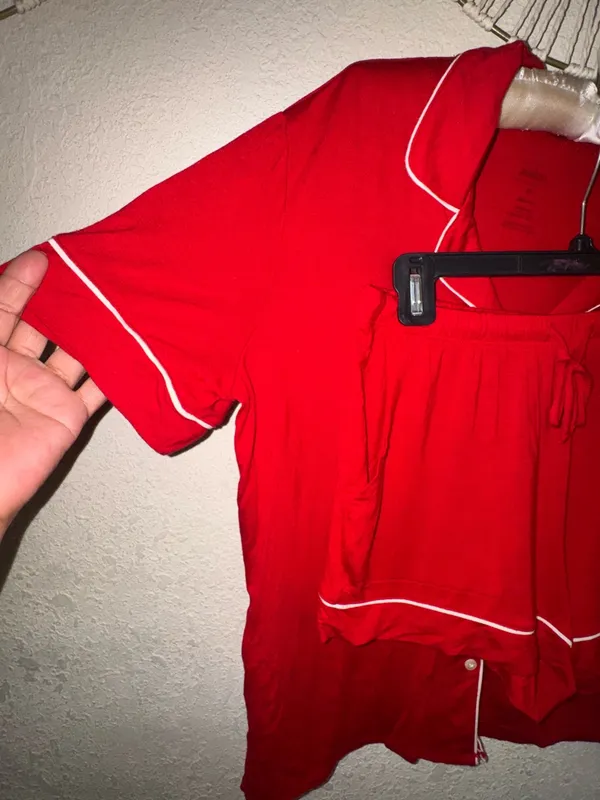 Auden Red Short Sleeve Pajama Top with White Piping Accent - Image 3