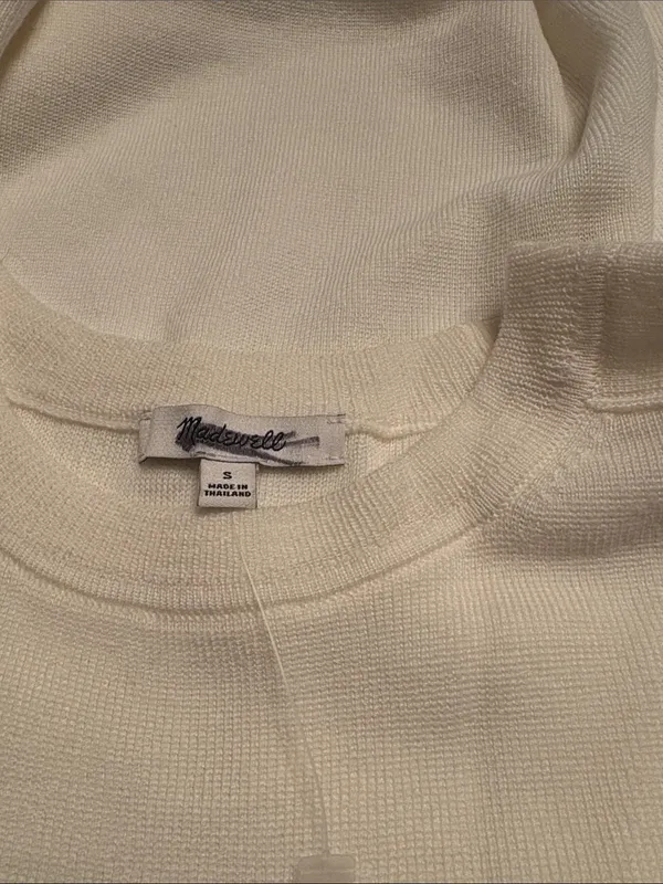 Madewell Merino Wool Pullover Sweater crew neck ivory dark brown trim Sz S NWOT - Image 4