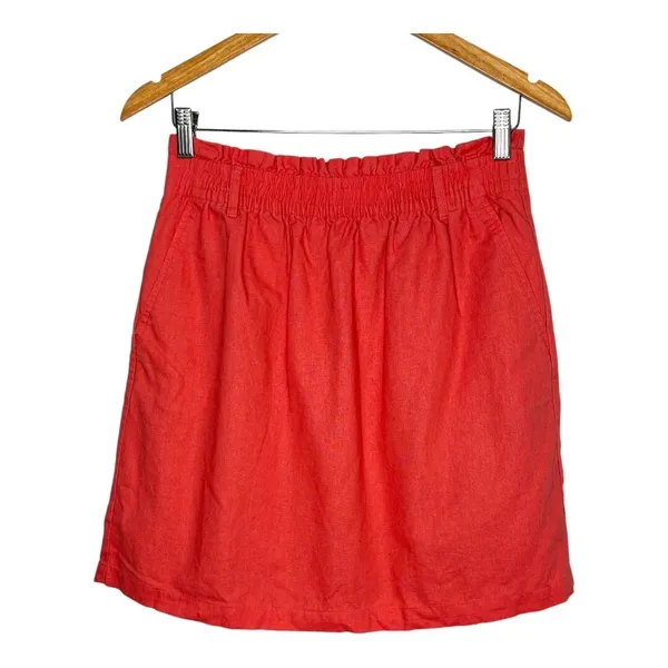 J.Crew Paperbag Waist Skirt Womens Small‎ Orange Linen Cotton Mini Pocket Skirt - Image 4