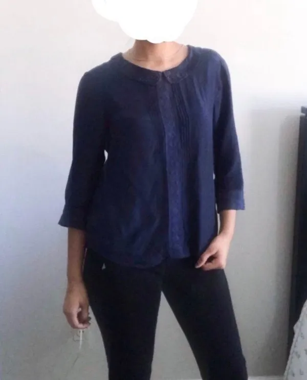 FreePeople PeterPan Collar Navy Blouse - Image 2