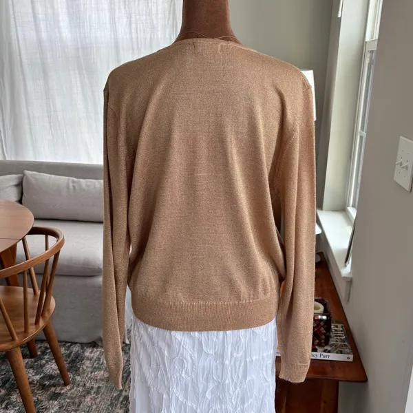 90s Vintage Jeanne Pierre Gold Metallic Shimmer Button Cardigan Top Petite Small - Image 7