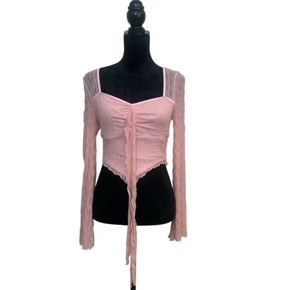 Women's M Pastel Pink Long Sleeve Sheer Mesh Fairy‎ Top - Image 2