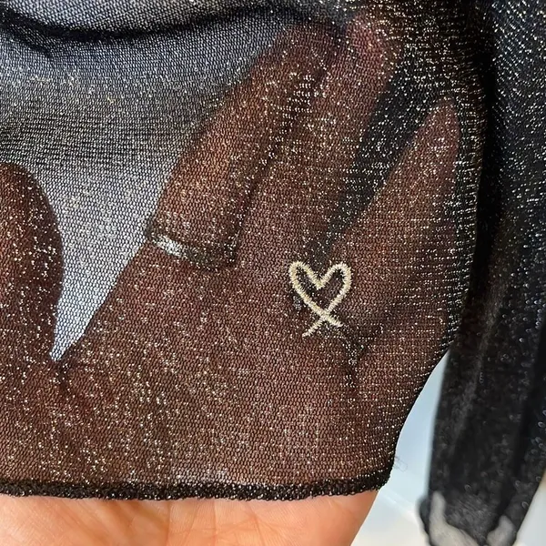 Victorias Secret Y2K Black Silver Glitter Metallic Sheer Top XS/S Sexy Moto Punk - Image 3