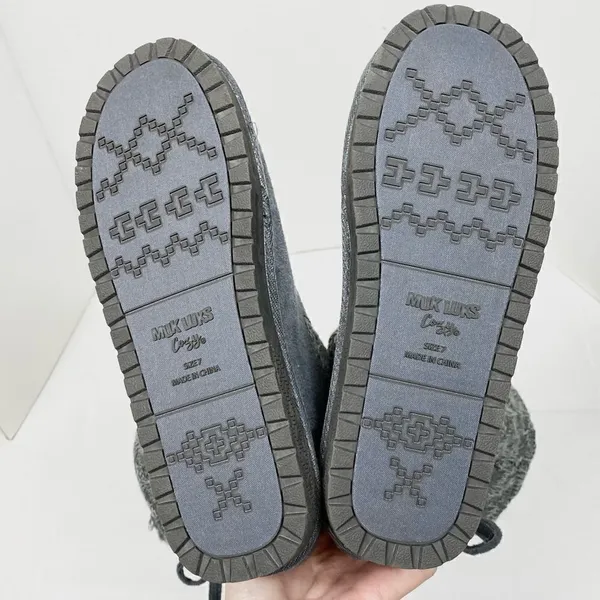 Muk Luks Cozy Grey Cable Knit & Faux Suede Sherpa Boots - Image 6
