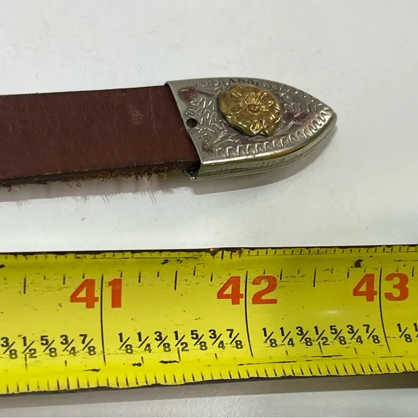 Vtg Nickel Silver Hardware Belt Leather Floral Women 43'' Brown Western Cowgirl - Image 5
