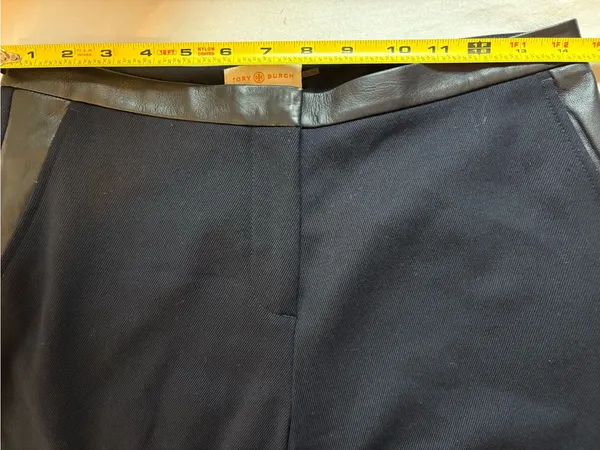 Tory Burch Christy Navy Wool Leather Trim Ankle Pants Size 2 - Image 7