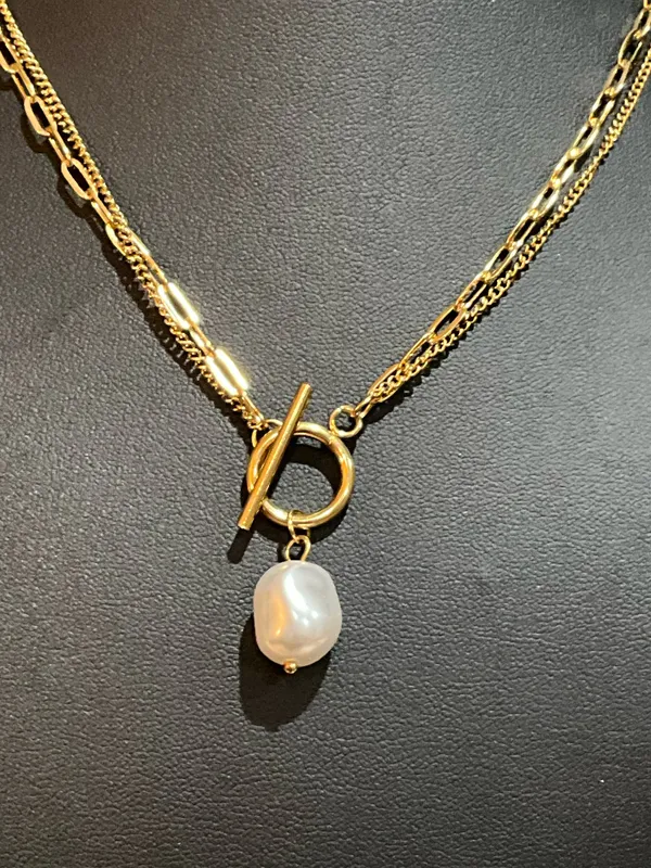 Gold Pearl Pendant Necklace - Image 3