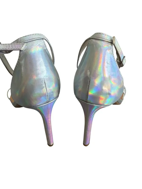 ROUGE Silver Metallic Strappy Sandals Heels Size 9 - Image 2
