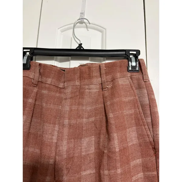 Plaid Wide Leg Trousers Dark Academia Terracotta‎ Cuffed High Rise - Image 2