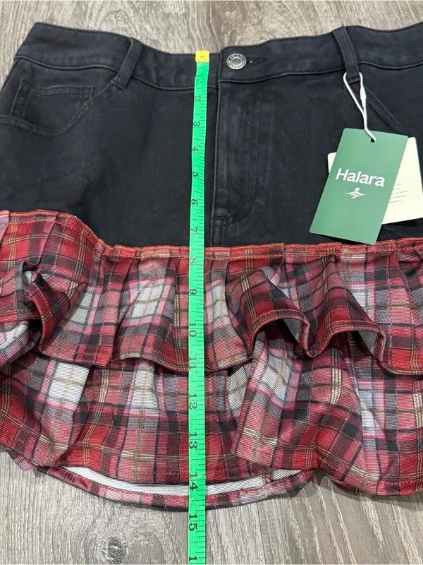 NWT Halara Flex Denim Plaid Ruffle Mini Skirt - Image 8