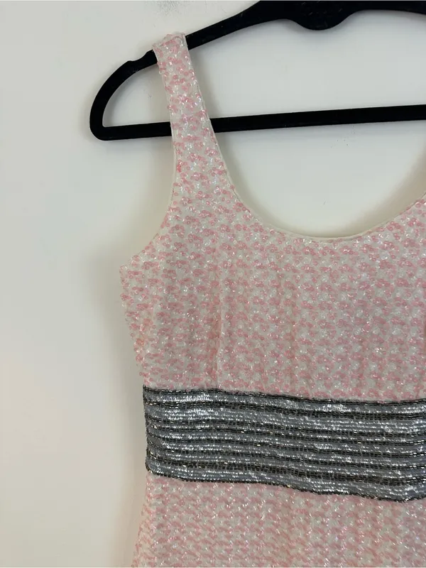 Belle Badgley Mischka $269 Beaded Sequined Dress Pink Silver Ivory Size 2 - Image 3