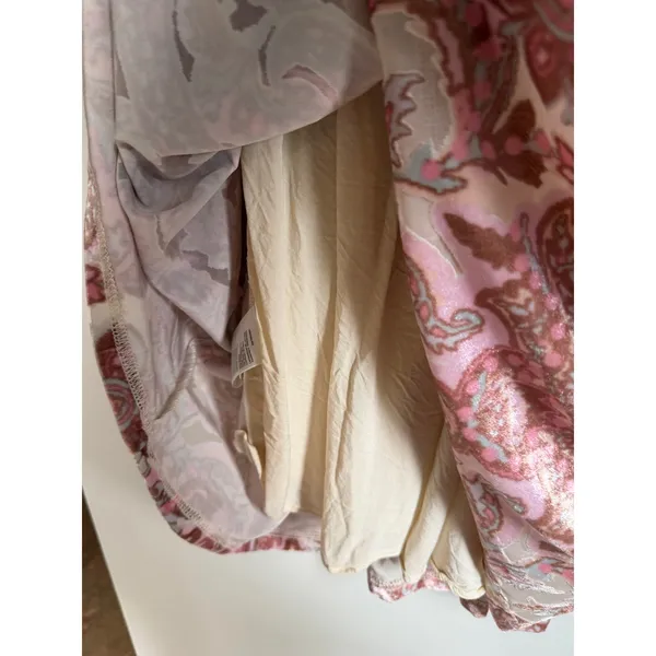 Paisley Boho Babydoll Mini Free People Dress Small Pink Velvet Burnout - Image 9