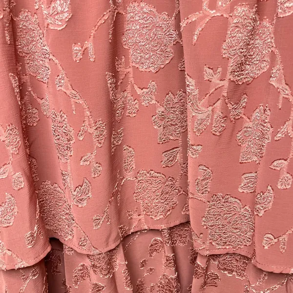 Pink Lily | Textured Floral Long Sleeve Cinched Bust Smocked Mini Tiered Dress L - Image 5