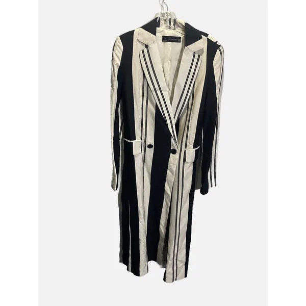 Zara Striped Blazer Dress Womens XS Black‎ White Long Double Breasted Maxi Coat - Image 2