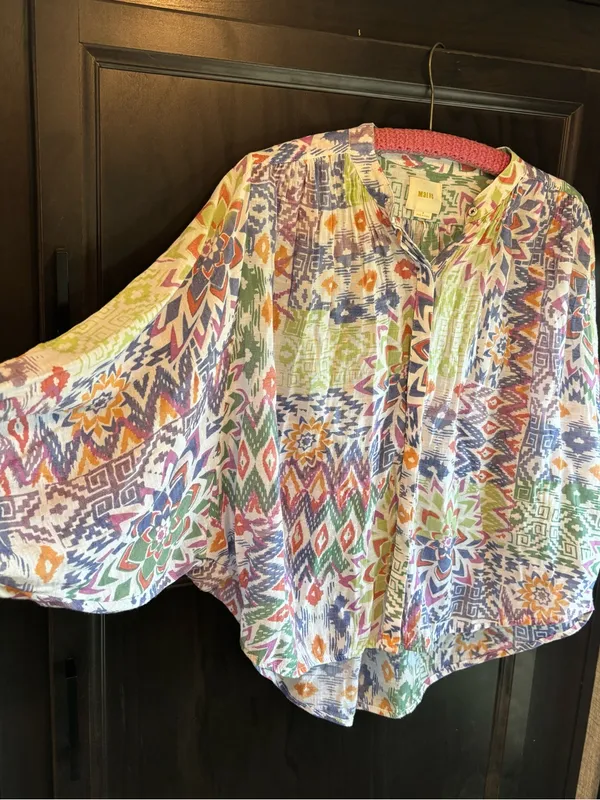 Maeve Anthropologie Boho Aztec Print Kimono Blouse Oversized Small - Image 5