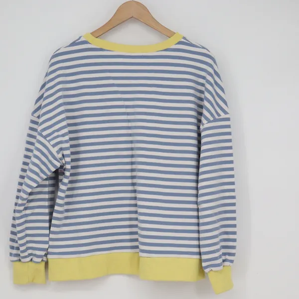 BTFBM Womens Blue White Striped Sweatshirt Yellow Trim Size L - Image 5