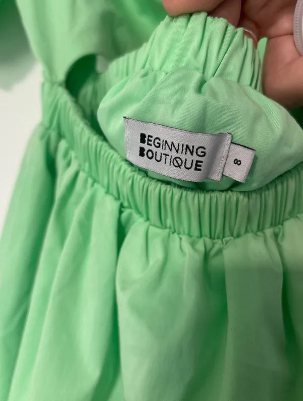 Beginning Boutique Cannes Green Puff Spring Mini Dress - Image 5