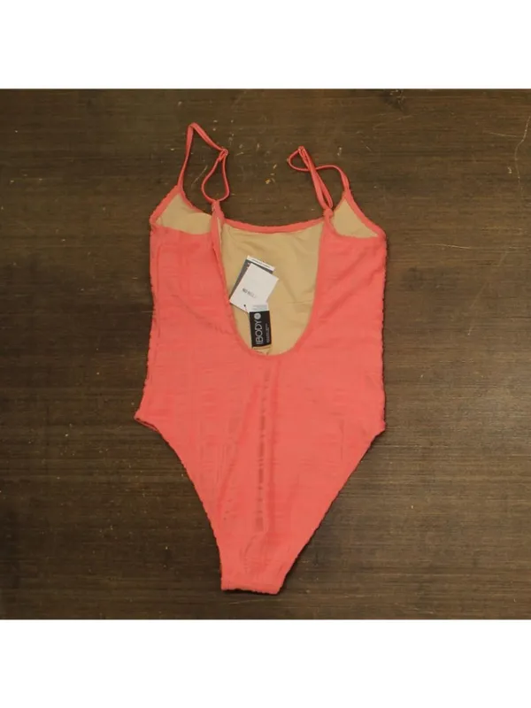 NWT Cotton On Thin-Strap Low-Scoop One Piece Swimsuit Pink Terry Jacquard M - Image 4