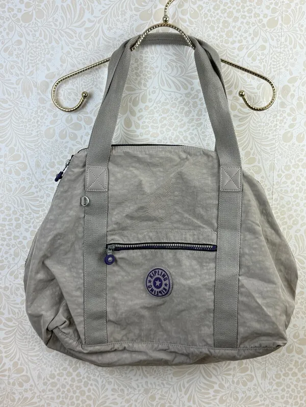 Kipling Gray and Purple Large Nylon Tote Bag - Image 2