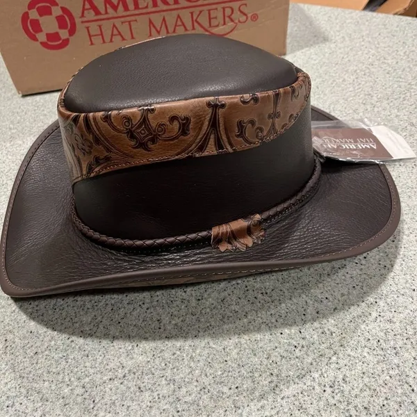 Leather Cowboy Brown Western Hat XXL Falcon Two Tone American Hat Makers - Image 3